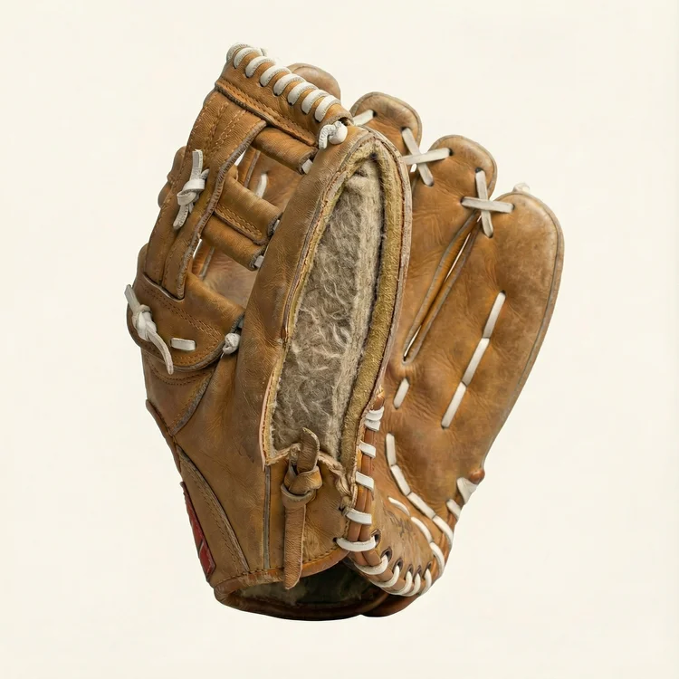 Close view of a baseball glove interior