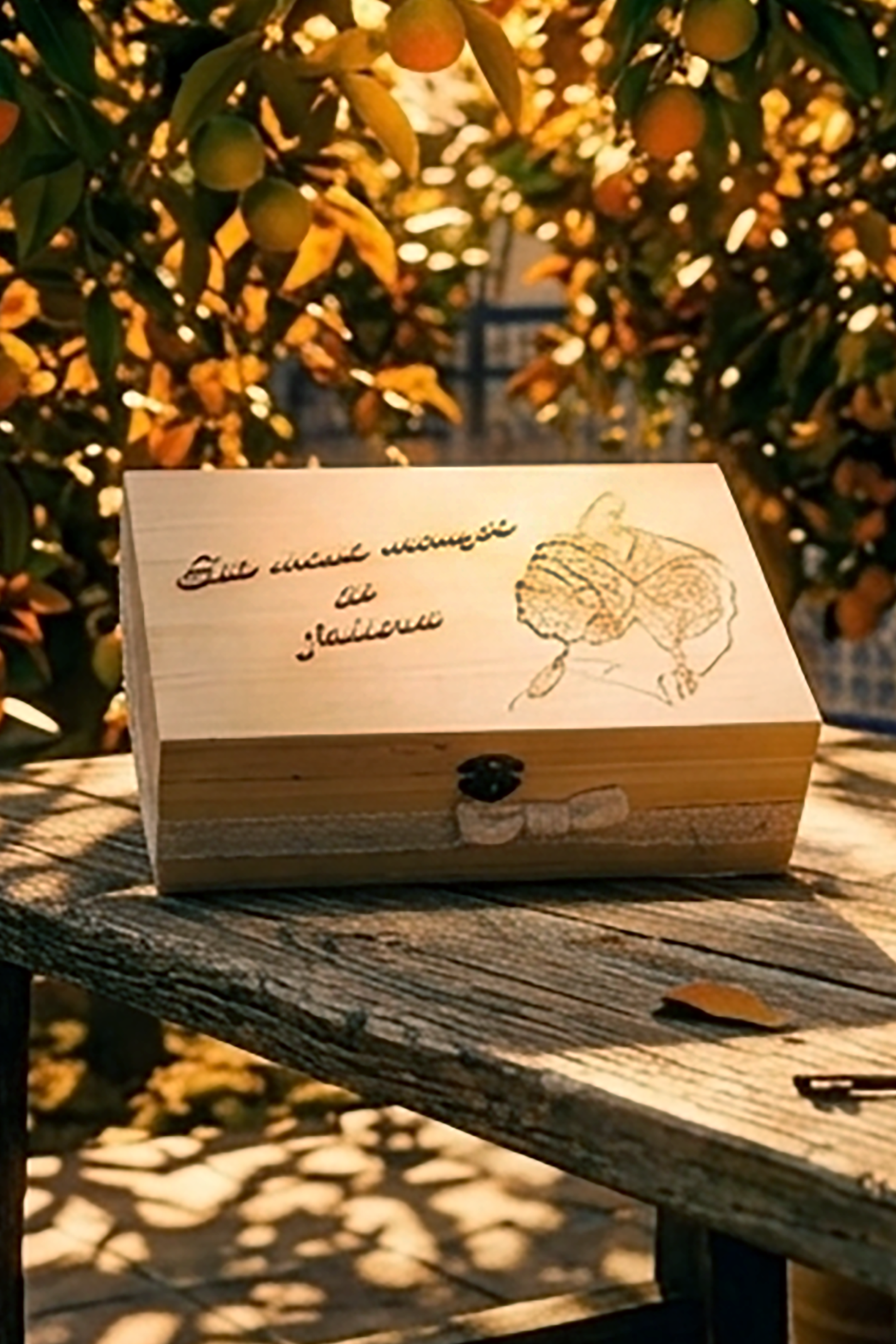 Caja de Madera Artesanal grabada para moños.