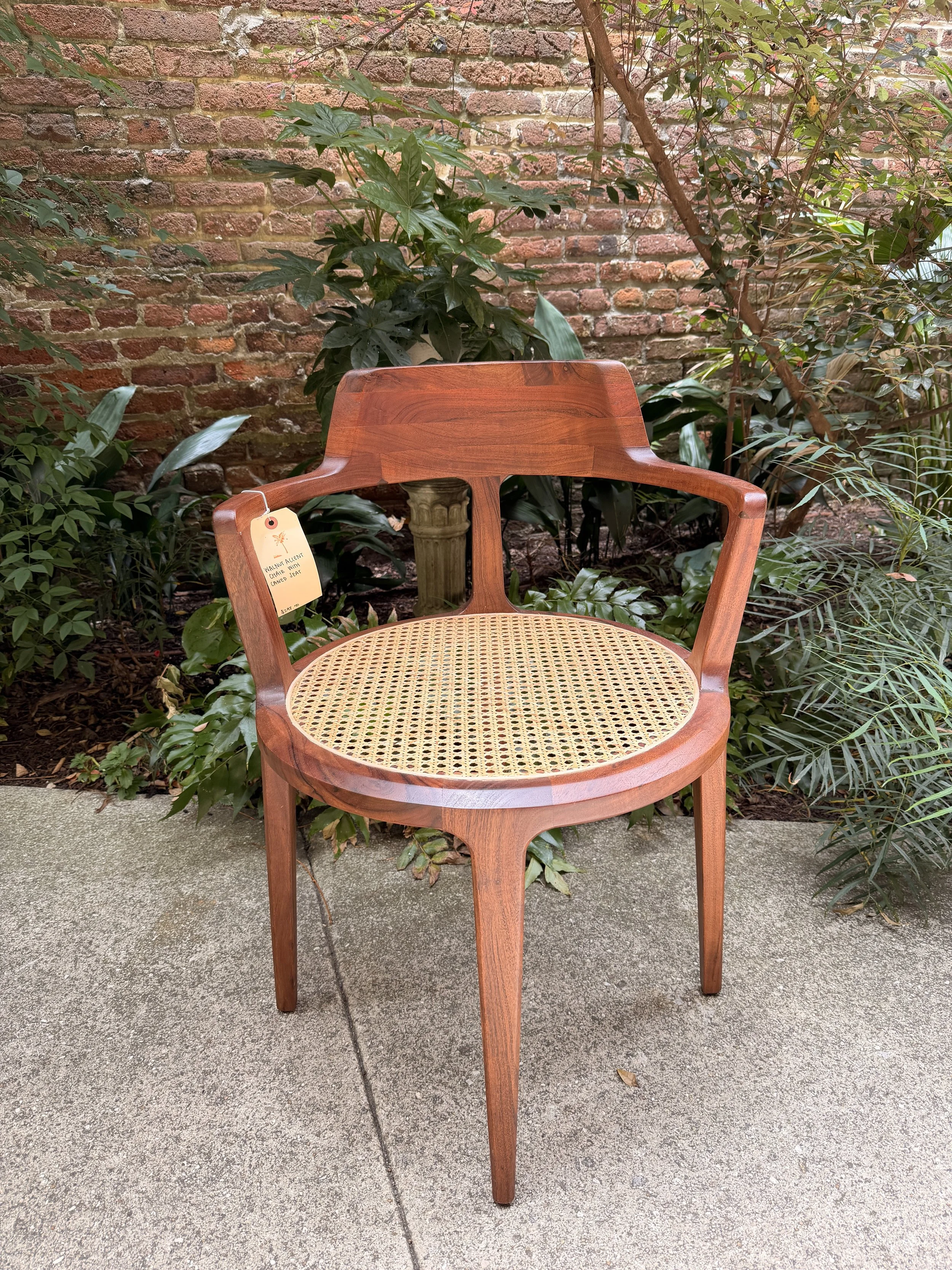 Walnut Accent Chair With Caned Seat