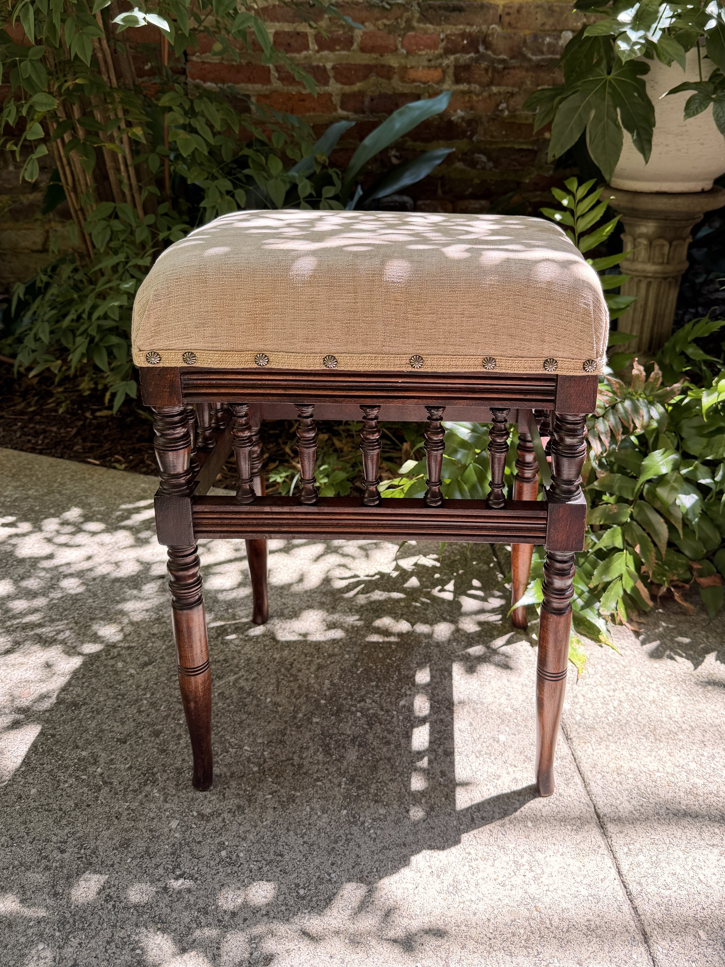 Vintage Mahogany Upholstered Stool