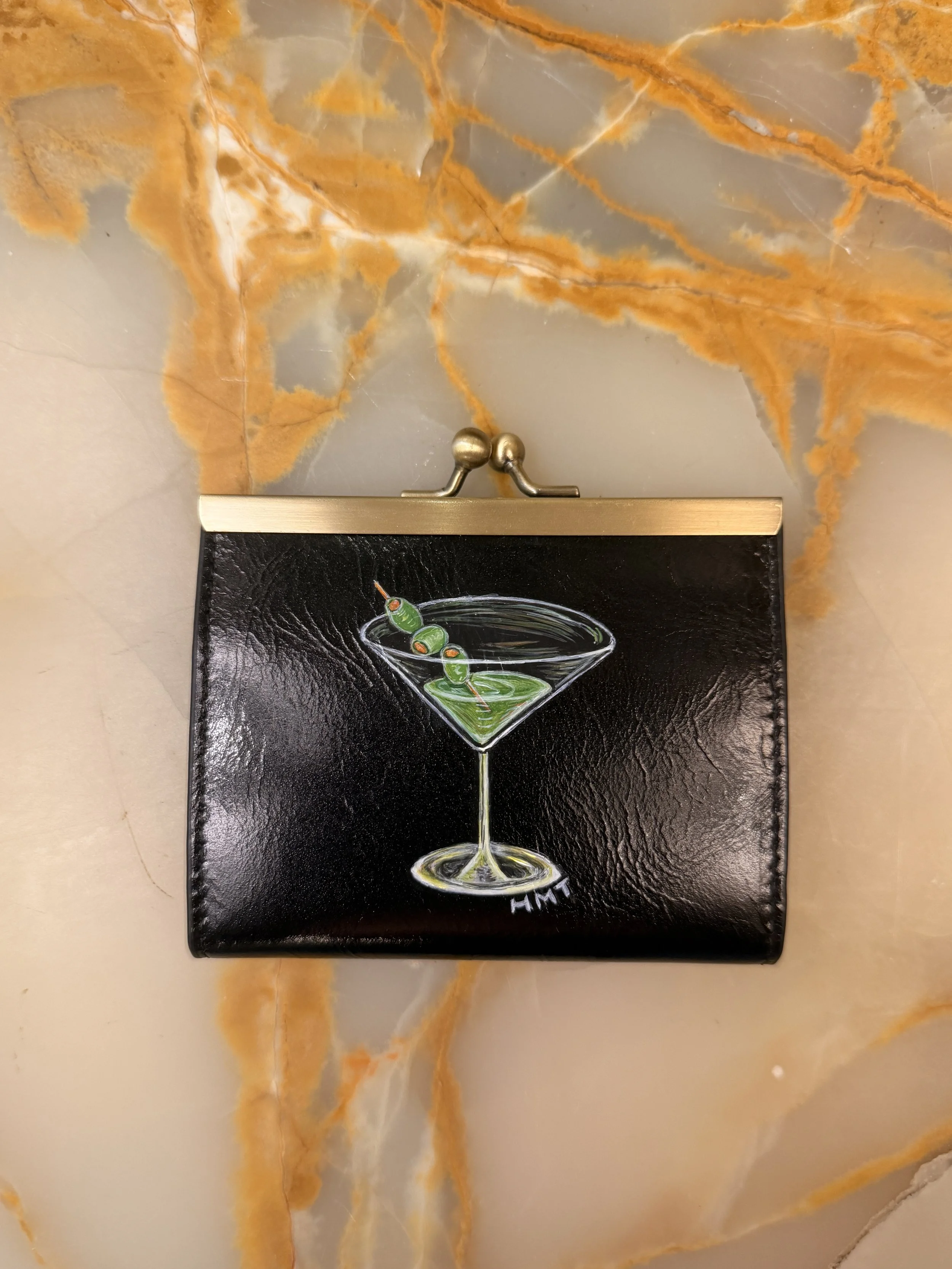 Hand Painted Leather Martini Wallet