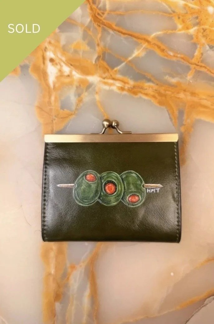Hand Painted Olive Green Leather Wallet