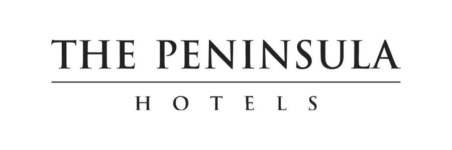 Logo for The Peninsula Hotels in black and white, with the text 'THE PENINSULA HOTELS' and a horizontal line beneath the word 'PENINSULA'.