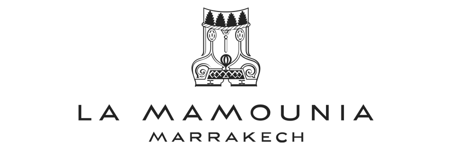 Logo for La Mamounia Marrakech, featuring a stylized ornate design and text.