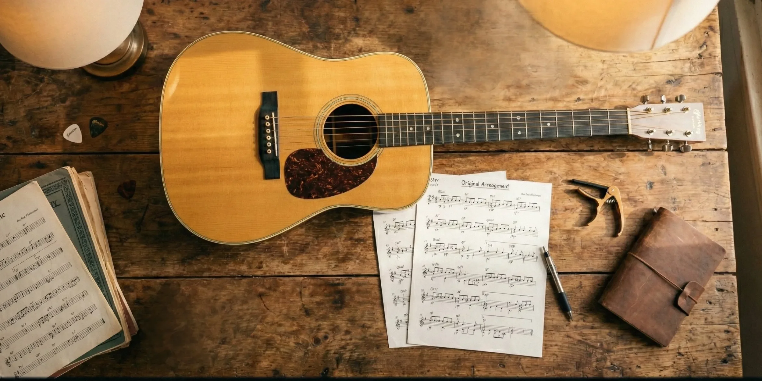 Fingerstyle guitar on table