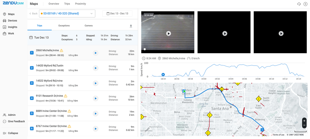 Route history and event markers for waste collection trucks