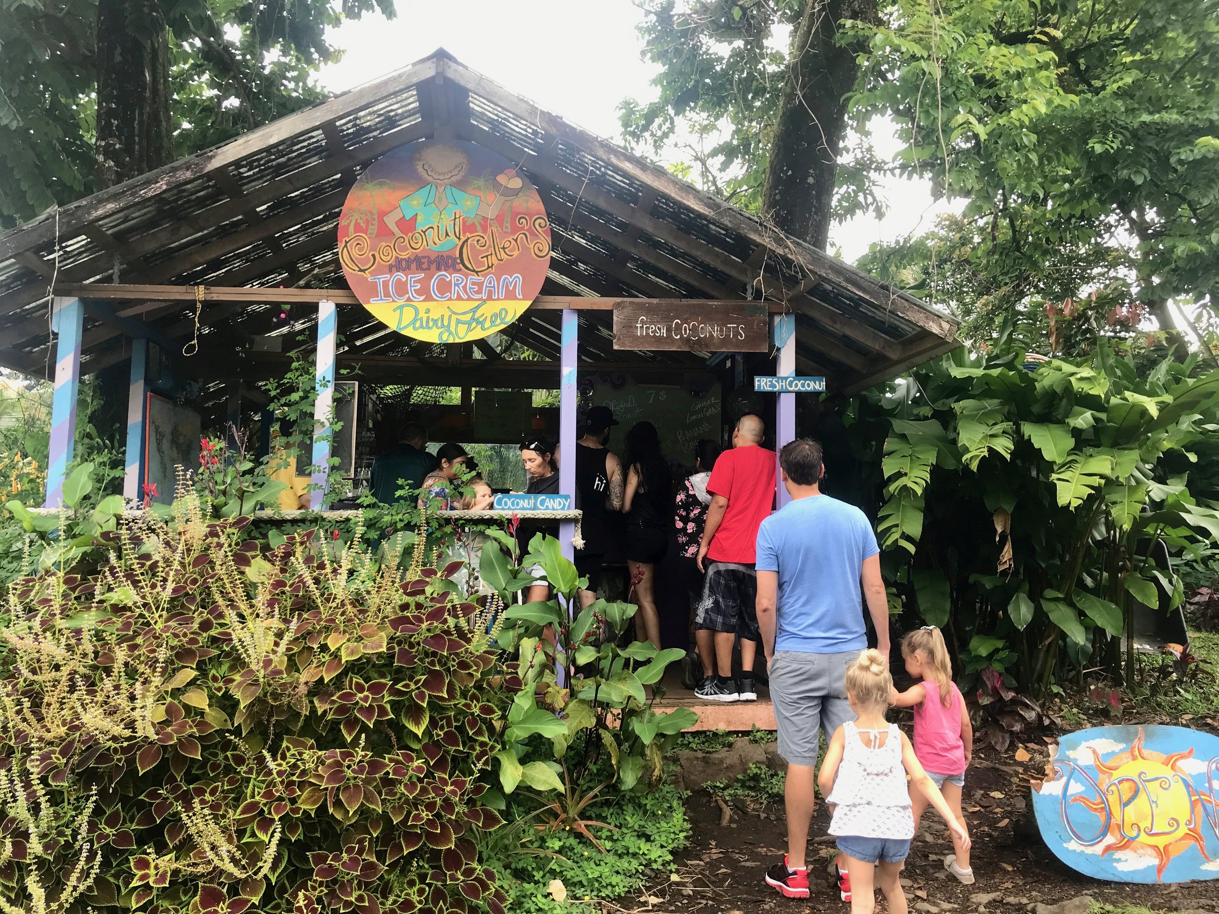 Walking into get some coconut ice cream at Coconut Glens on the Road to Hana in Maui Hawaii