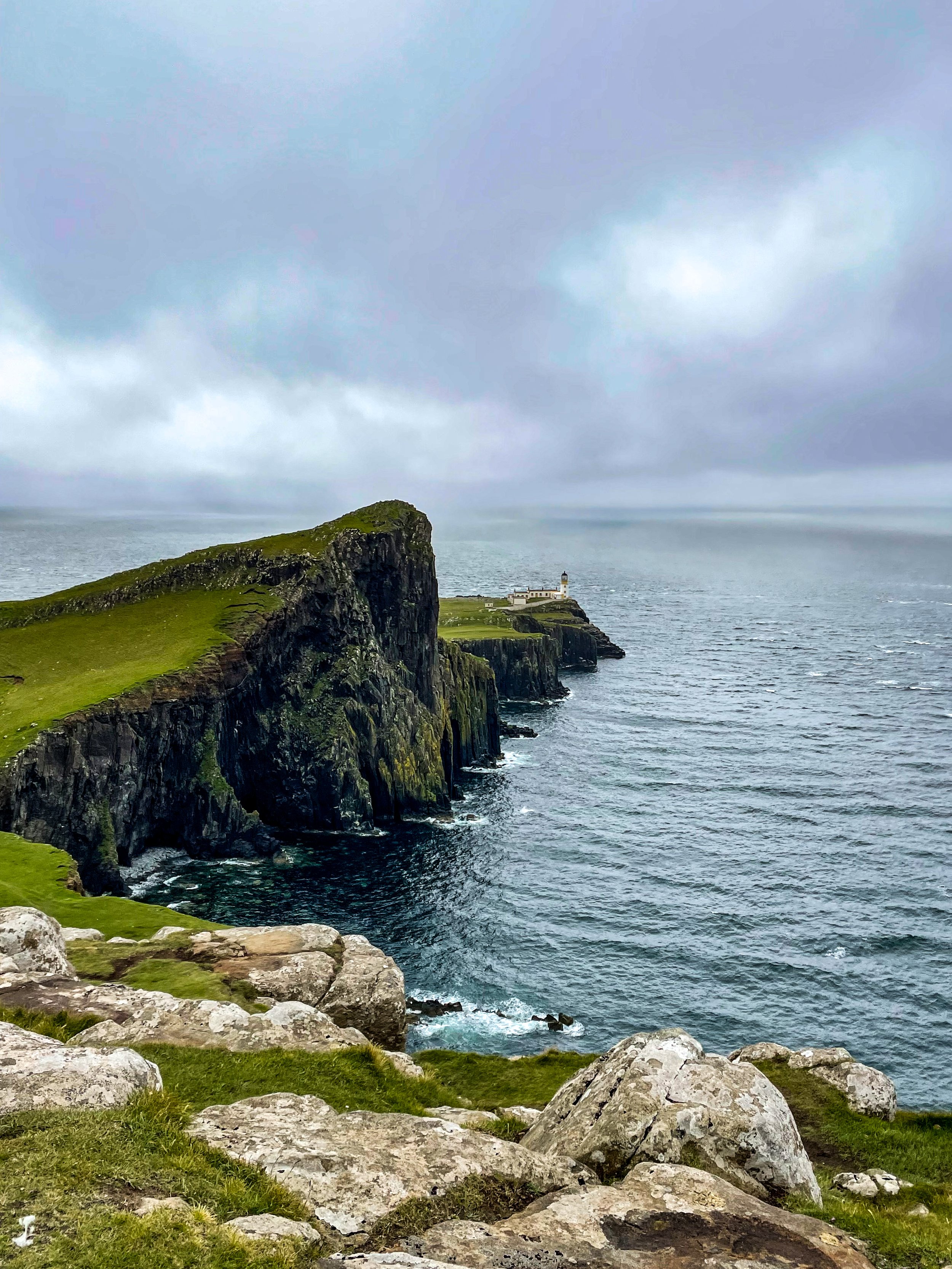 View of Nest Point Lighthouse on the Isle of Skye in Scotland.