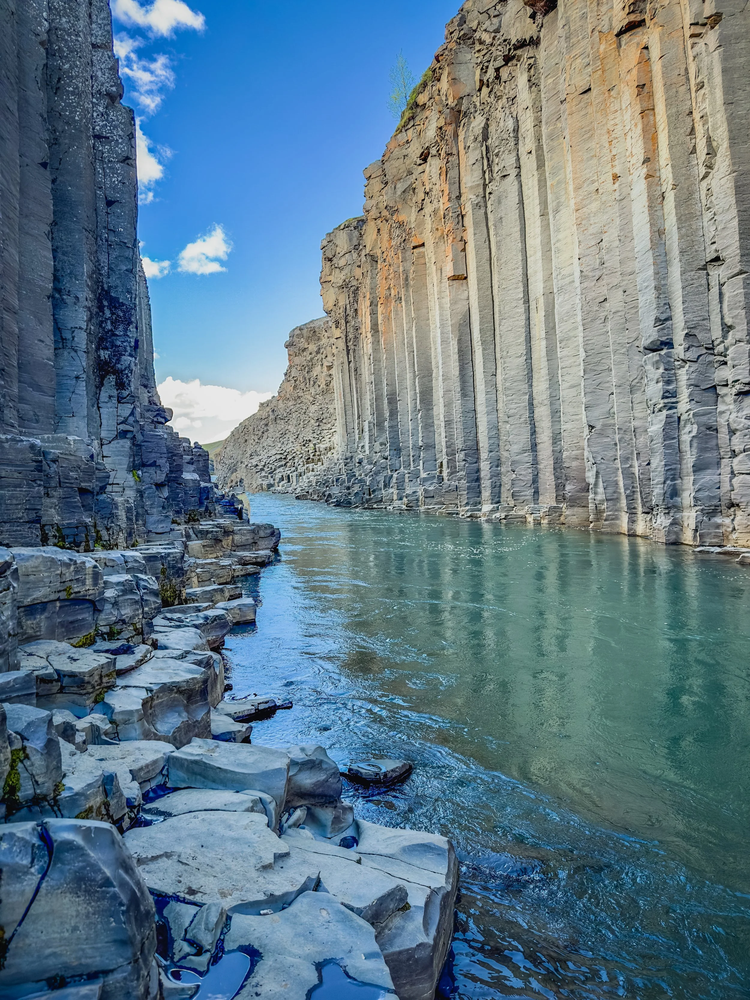 The bottom of Stuðlagil Canyon in Iceland