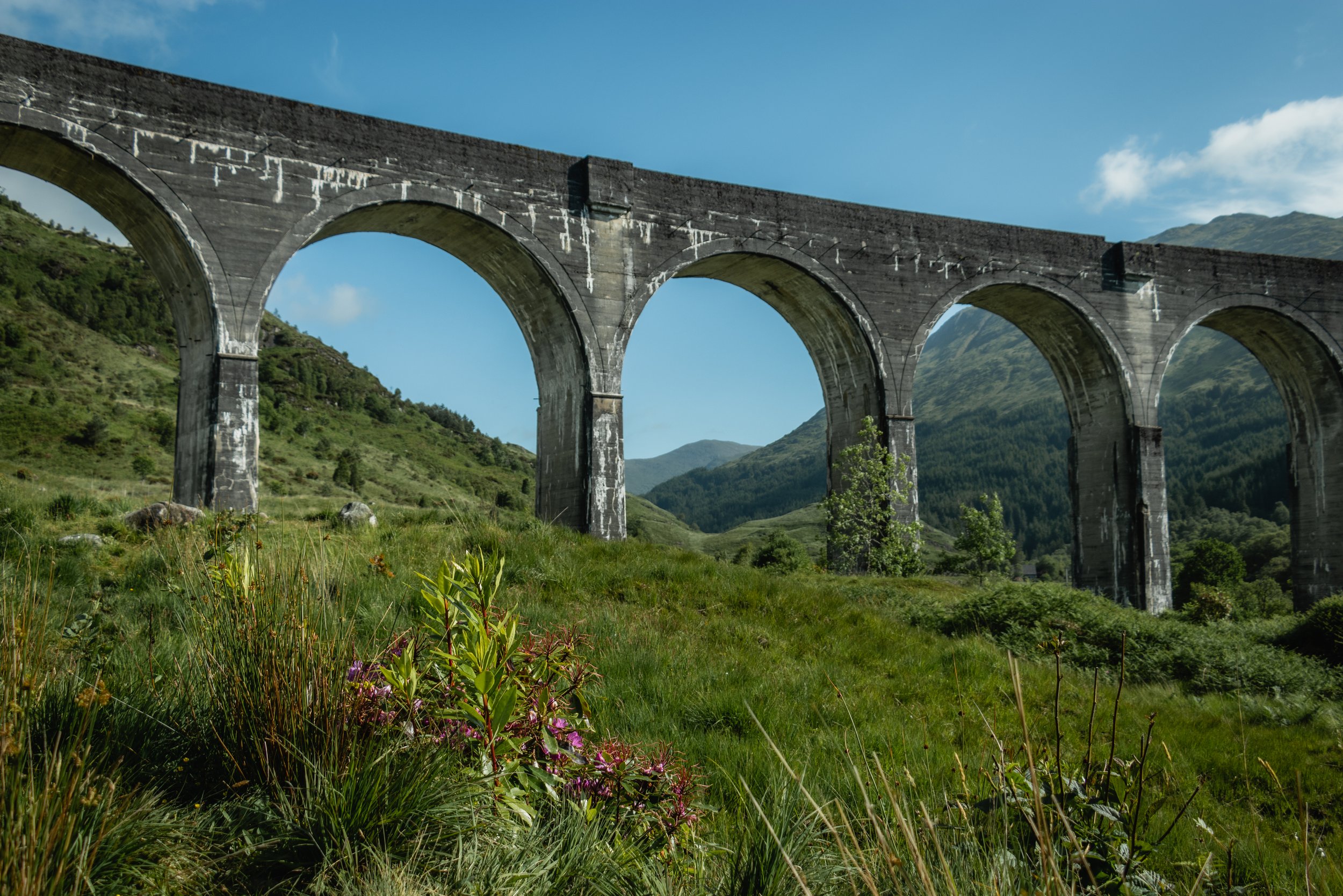 The Glenfinnan Viaduct, scene of the Hogwarts Express in the Harry Potter films