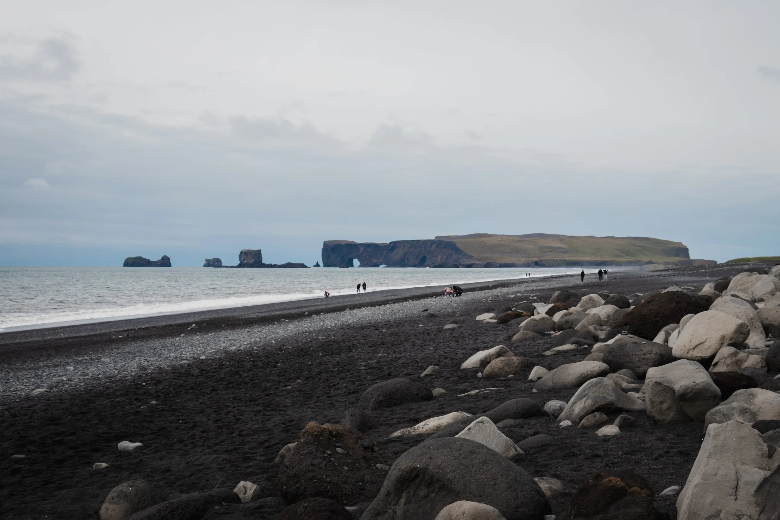 The view of Dyrholaey on Reynisfjara beach in Iceland