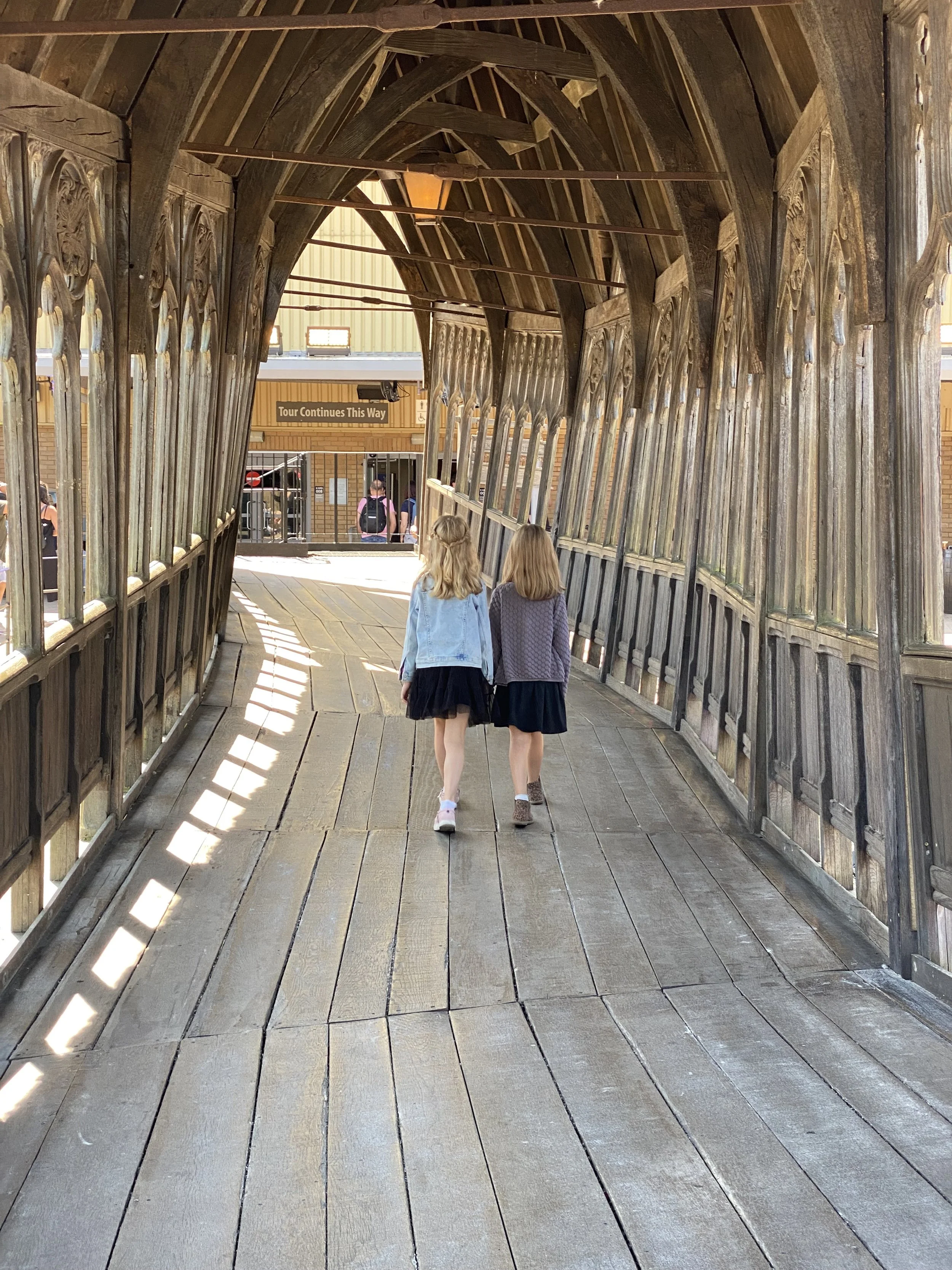 Walking on the set of the bridge in The Harry Potter fils at the Warner Bros. Studio Tour London
