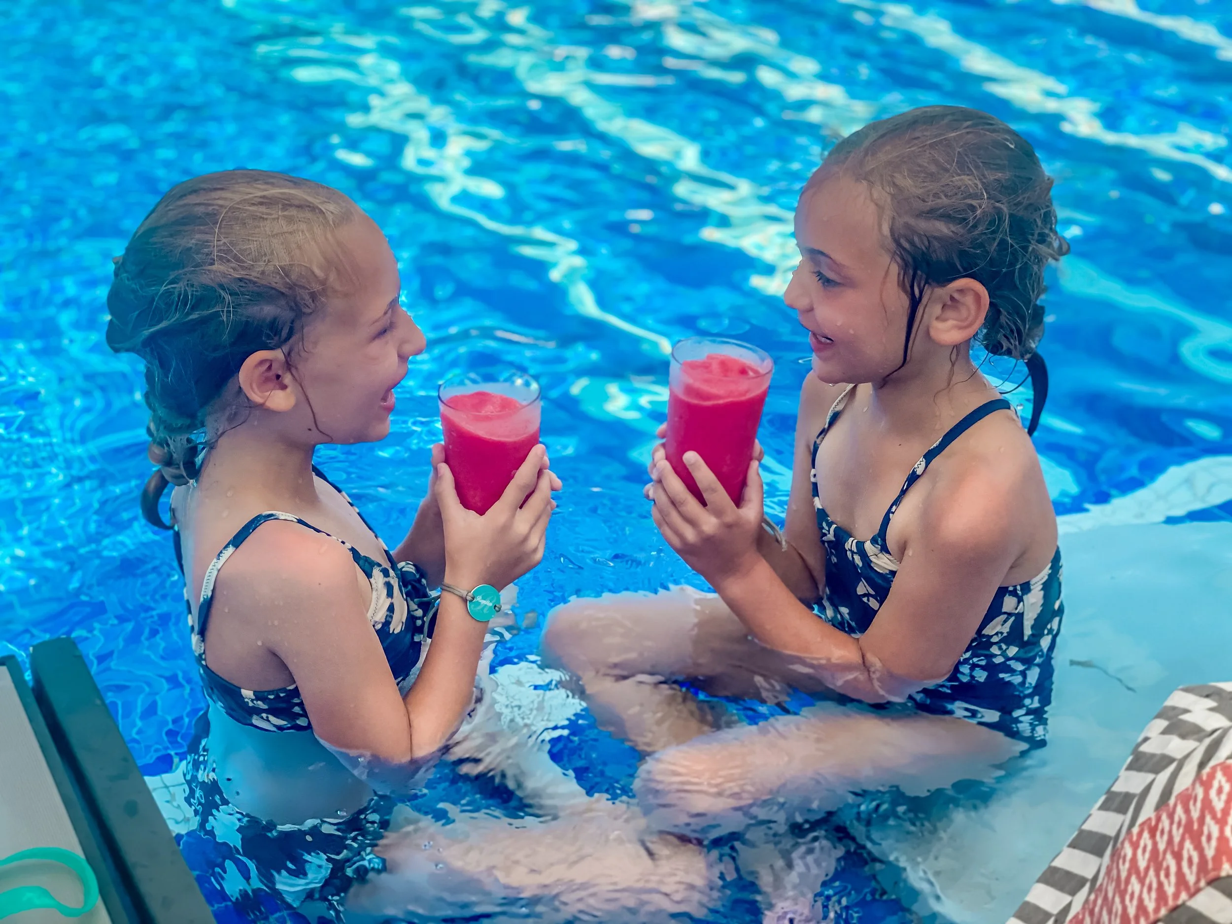 Sipping fruity drinks in a pool in Mexico!