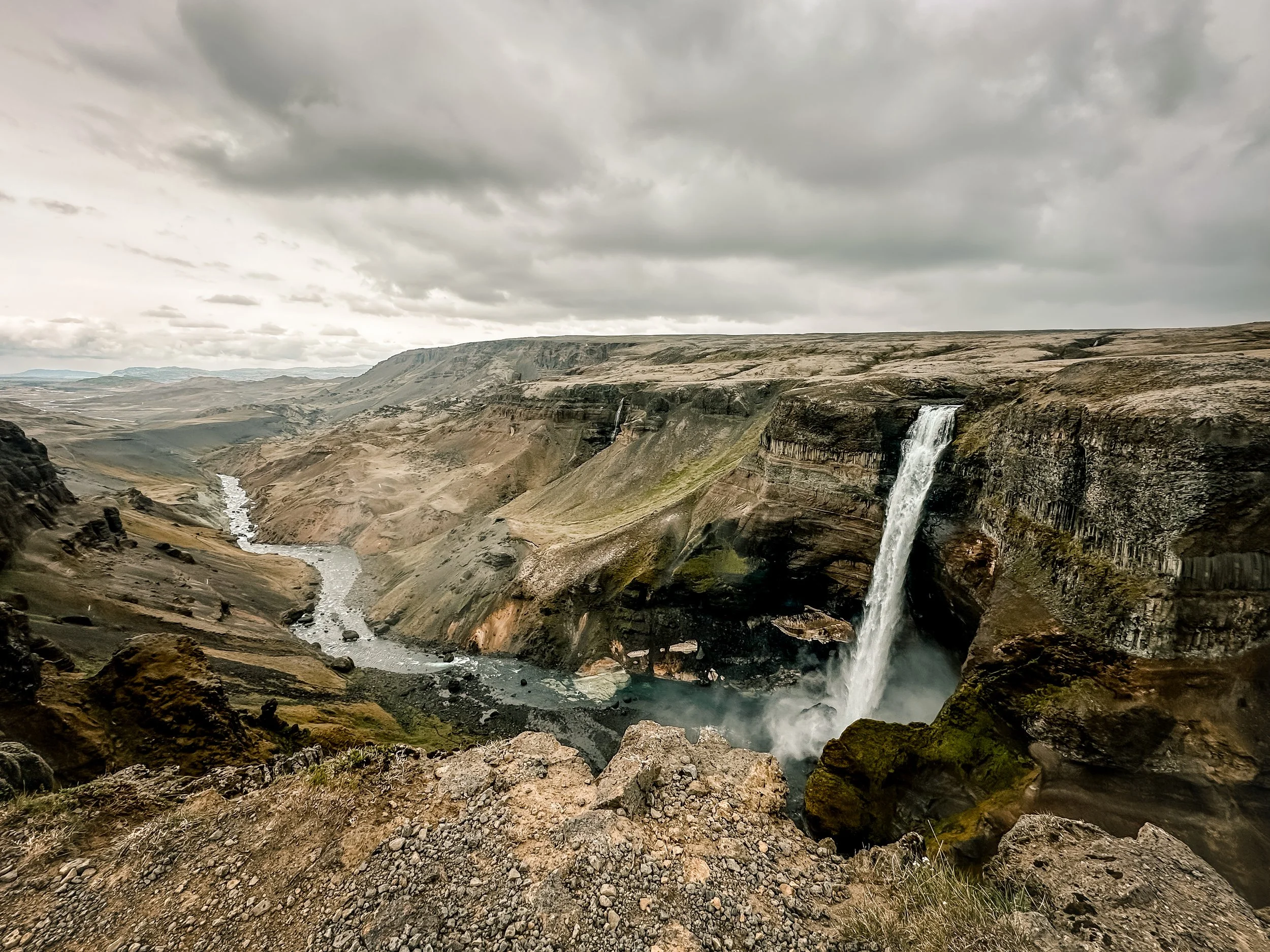 Háifoss waterfall and valley in Iceland