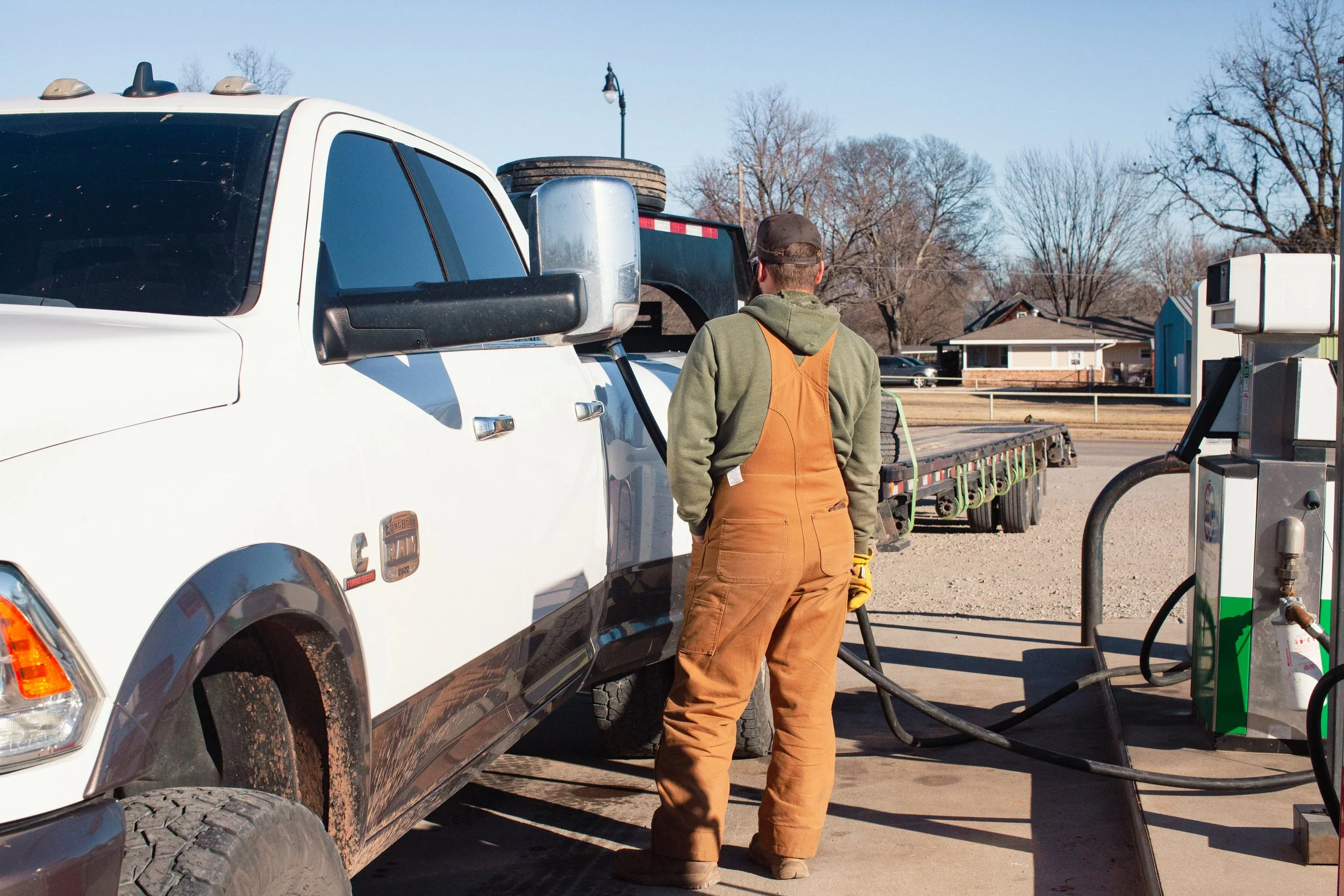 Vehicle fueling at Cimarron Valley Co-op gas pump with unleaded gasoline or diesel