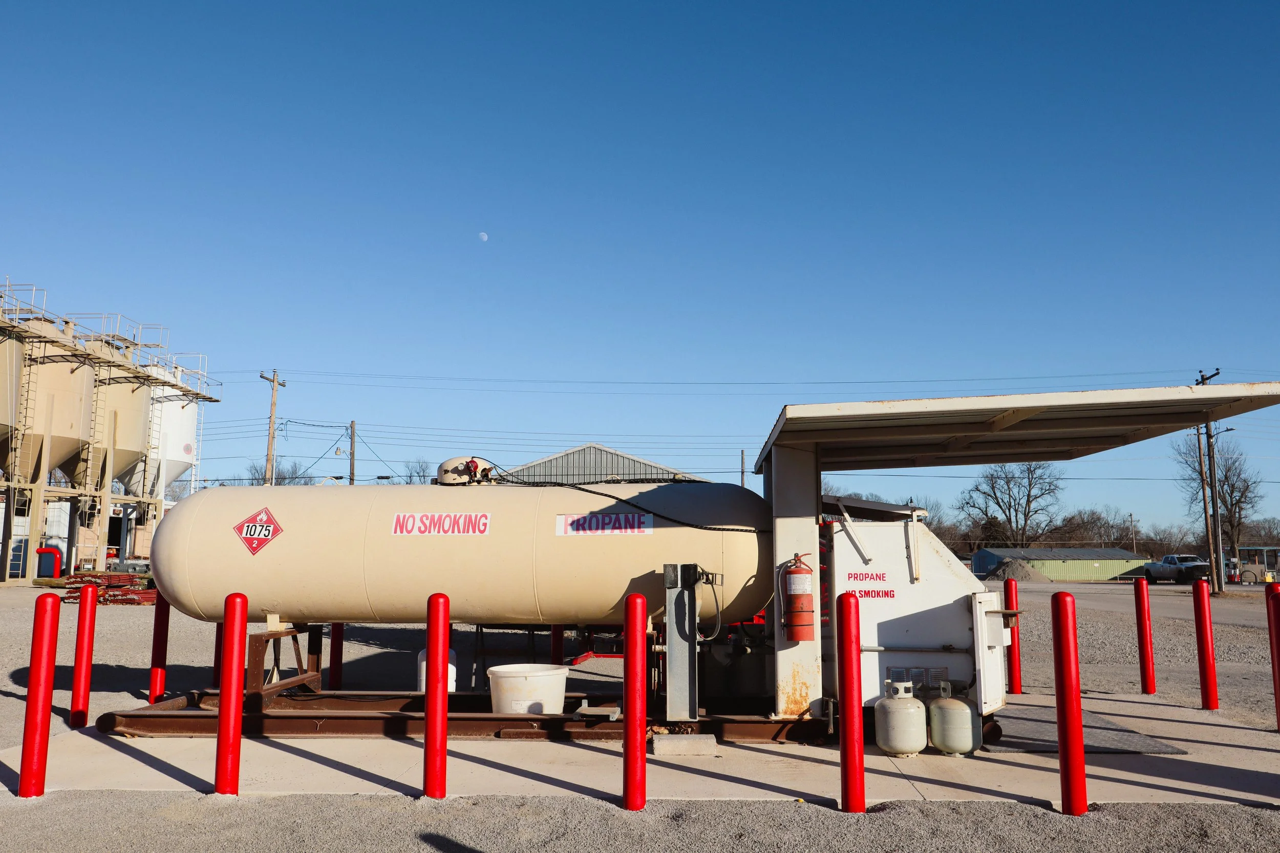 Propane bottle fill service at Cimarron Valley Co-op in Perkins, Oklahoma for home and farm use.