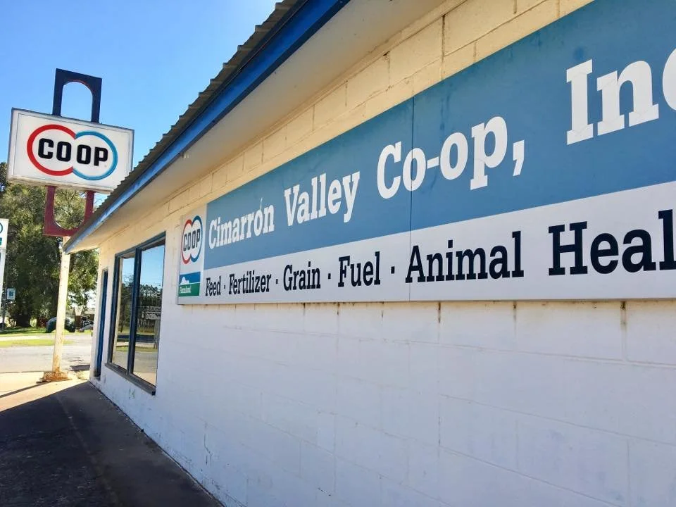 Cimarron Valley Co-op farm supply store and main building in Perkins, Oklahoma.