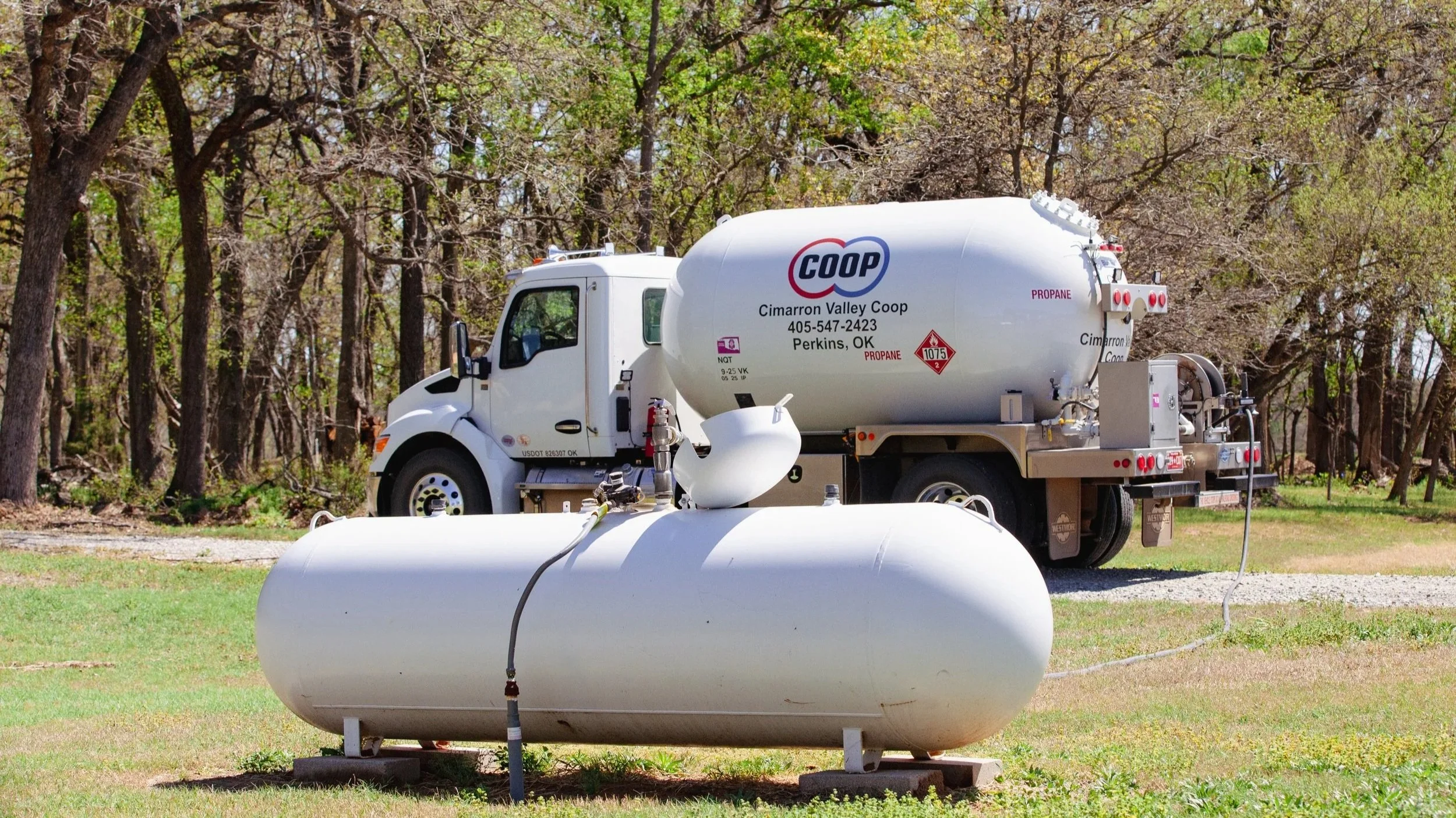 Propane route delivery service from Cimarron Valley Co-op providing scheduled fills for home and farm tanks in Perkins, Oklahoma