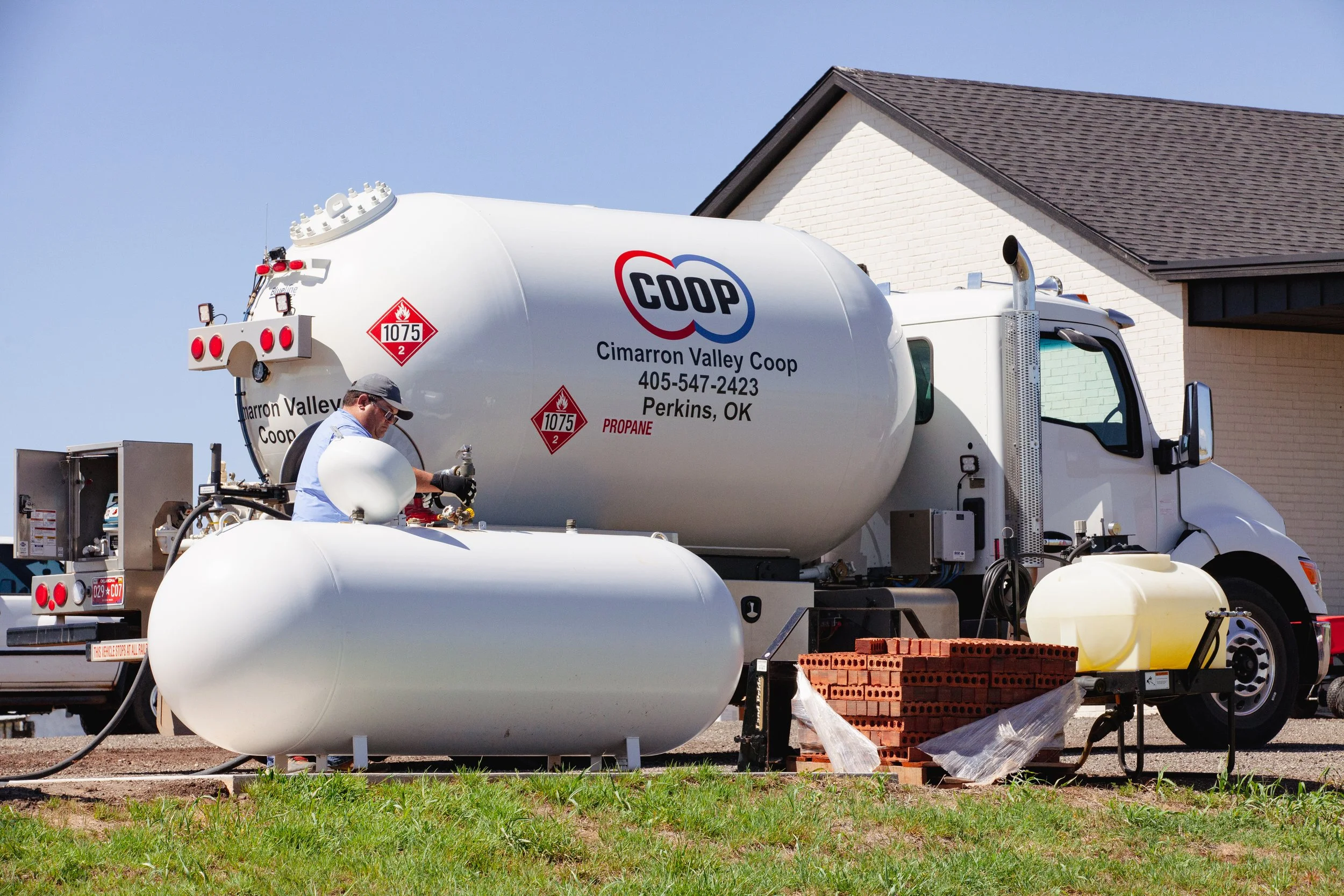 Propane delivery service from Cimarron Valley Co-op supplying tanks for home, businesses, and farm use in Perkins, Oklahoma