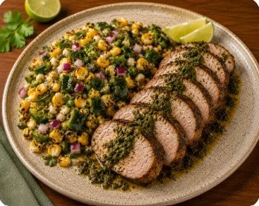 Mojo pork tenderloin with corn and poblano salad.jpg