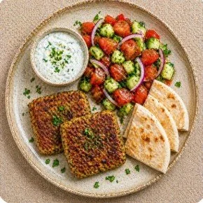 Lentil Kofta with cucumber tomato salad and pita.jpg