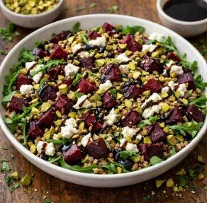 Warm buckwheat and Beetroot Salad w/ Goat Cheese (optional)