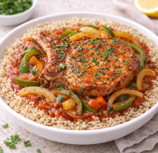Tangy Pork Chop Stew over Brown Rice