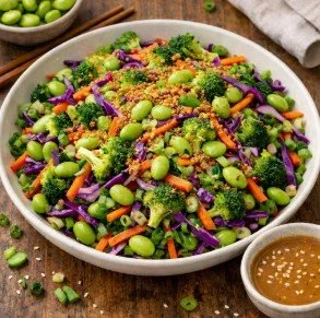 Edamame Crunch Salad w/Crispy Quinoa Served w/ House Sesame Ginger Dressing