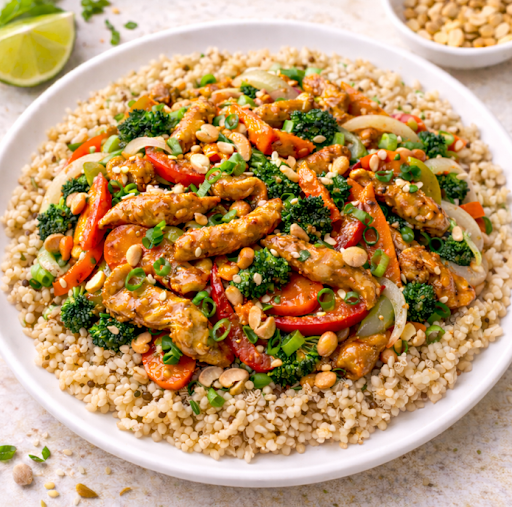 Thai Peanut Vegetable Stir Fry with Brown Basmati Rice