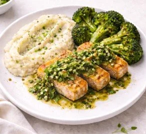 Chimichurri Tempeh with broccoli and cauliflower mash.jpg