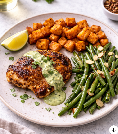 Peruvian Chicken with sweet potatoes & Almond Green Beans.png