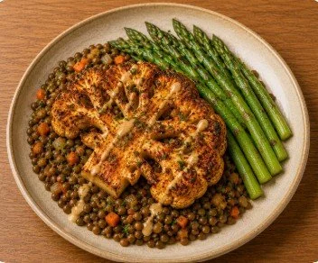 Smokey cauliflower steak with lentil and asparagus.jpg