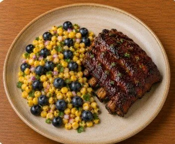 Chipotle Blackberry BBQ baby back ribs with blueberry corn salad.jpg