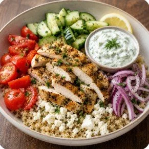 Greek chicken gyro bowl with Tzatziki sauce.jpg