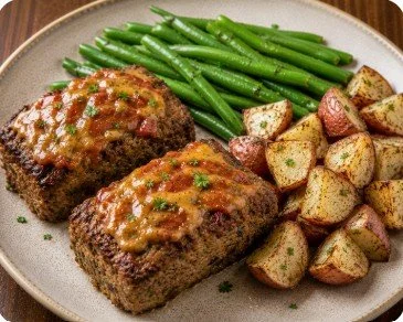 Mini cheddar meatloaves with roasted potato & green beans.jpg