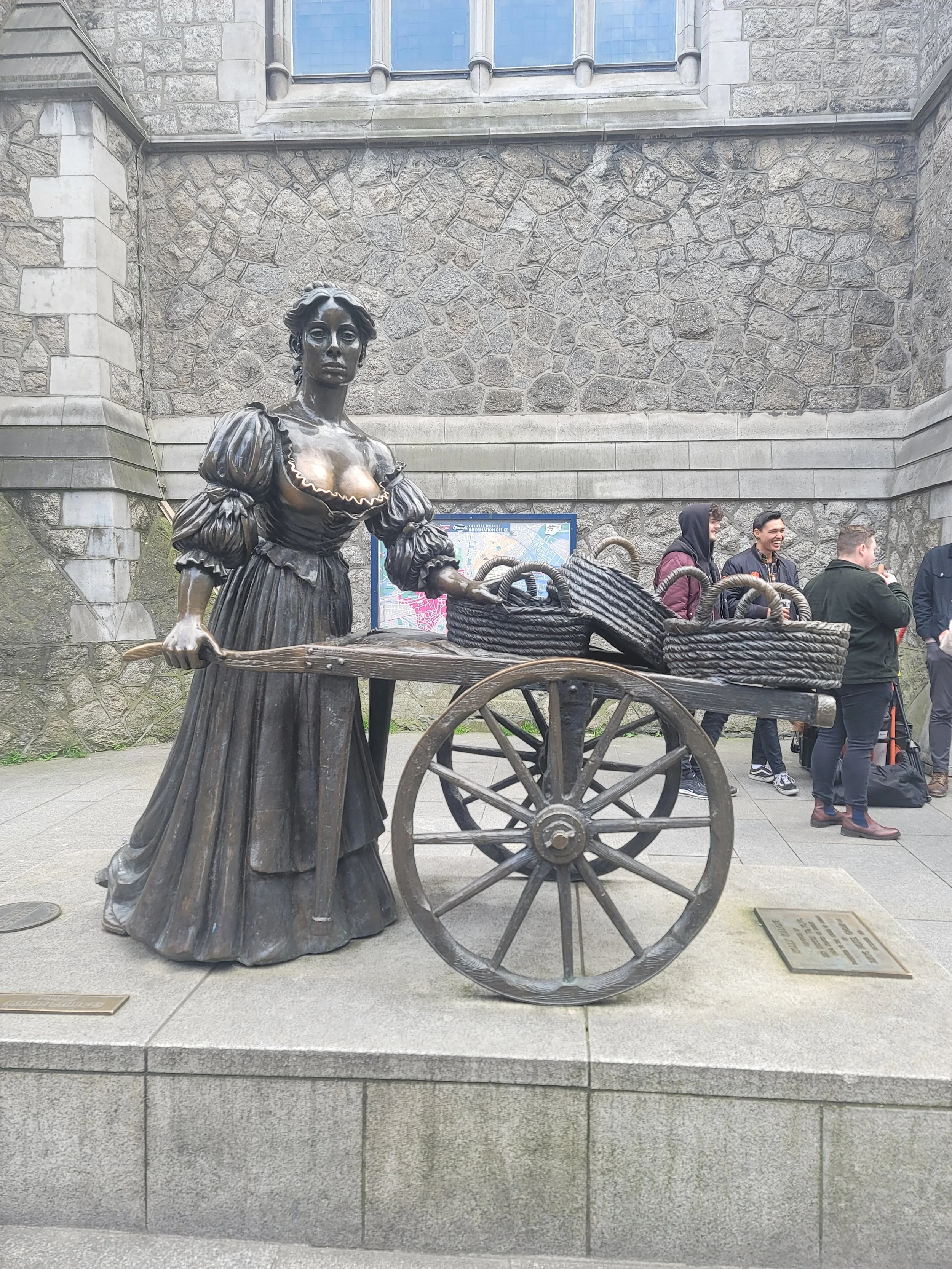 Bronze Molly Malone statue with her cart in Dublin city centre on a custom Ireland trip planned by a travel advisor.