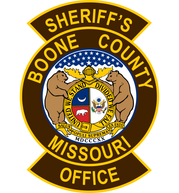 Badge of Boone County Sheriff's Office, Missouri, featuring two bears, a shield with state symbols, and the motto.