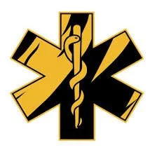 Star of Life medical emblem with a staff and serpent symbol in black and gold.