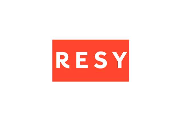 Red rectangle with white text spelling 'RESY' in the center.