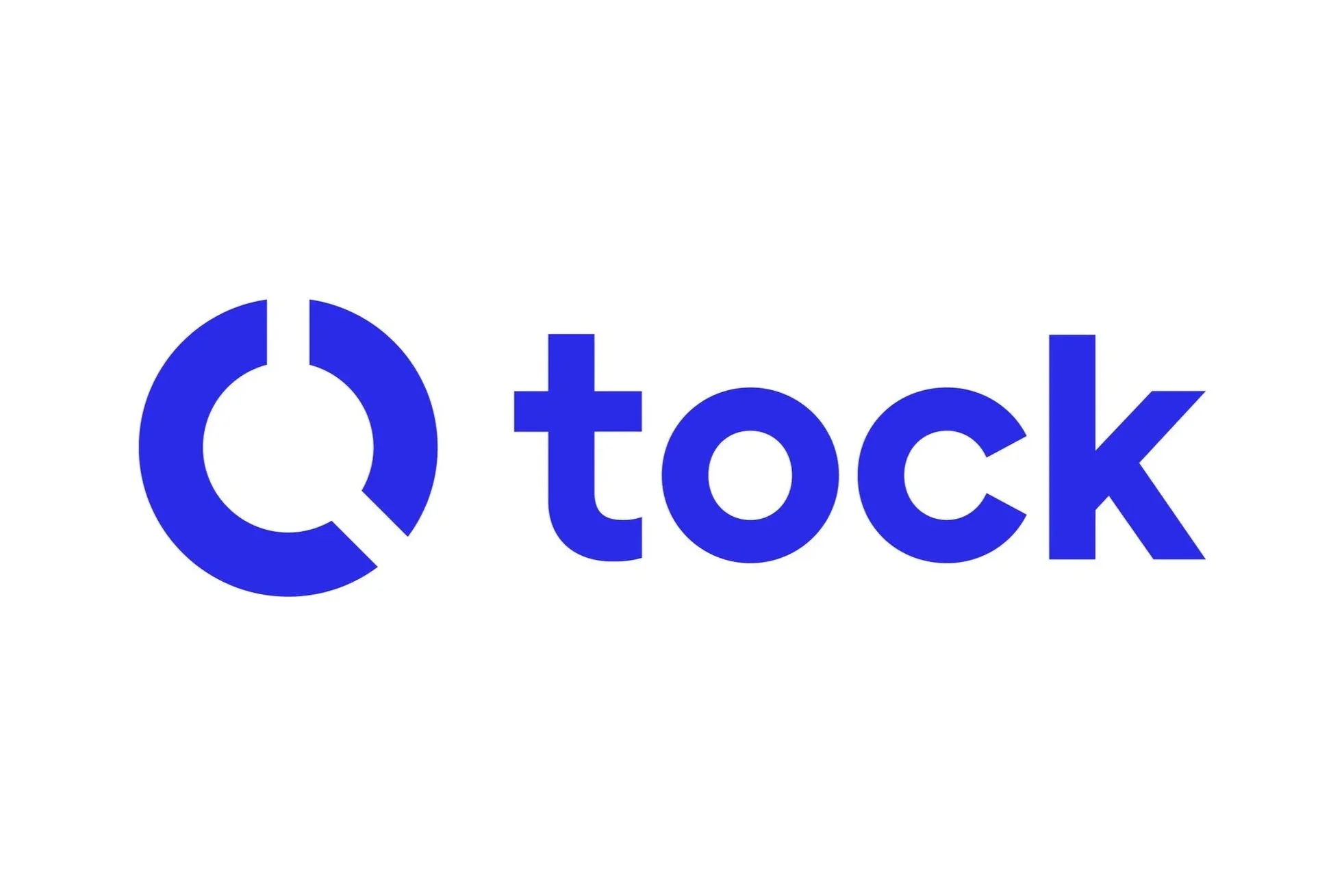 The word 'tock' written in bold blue letters with a stylized 'Q' that resembles a clock face, indicating a logo or branding related to time or clocks.