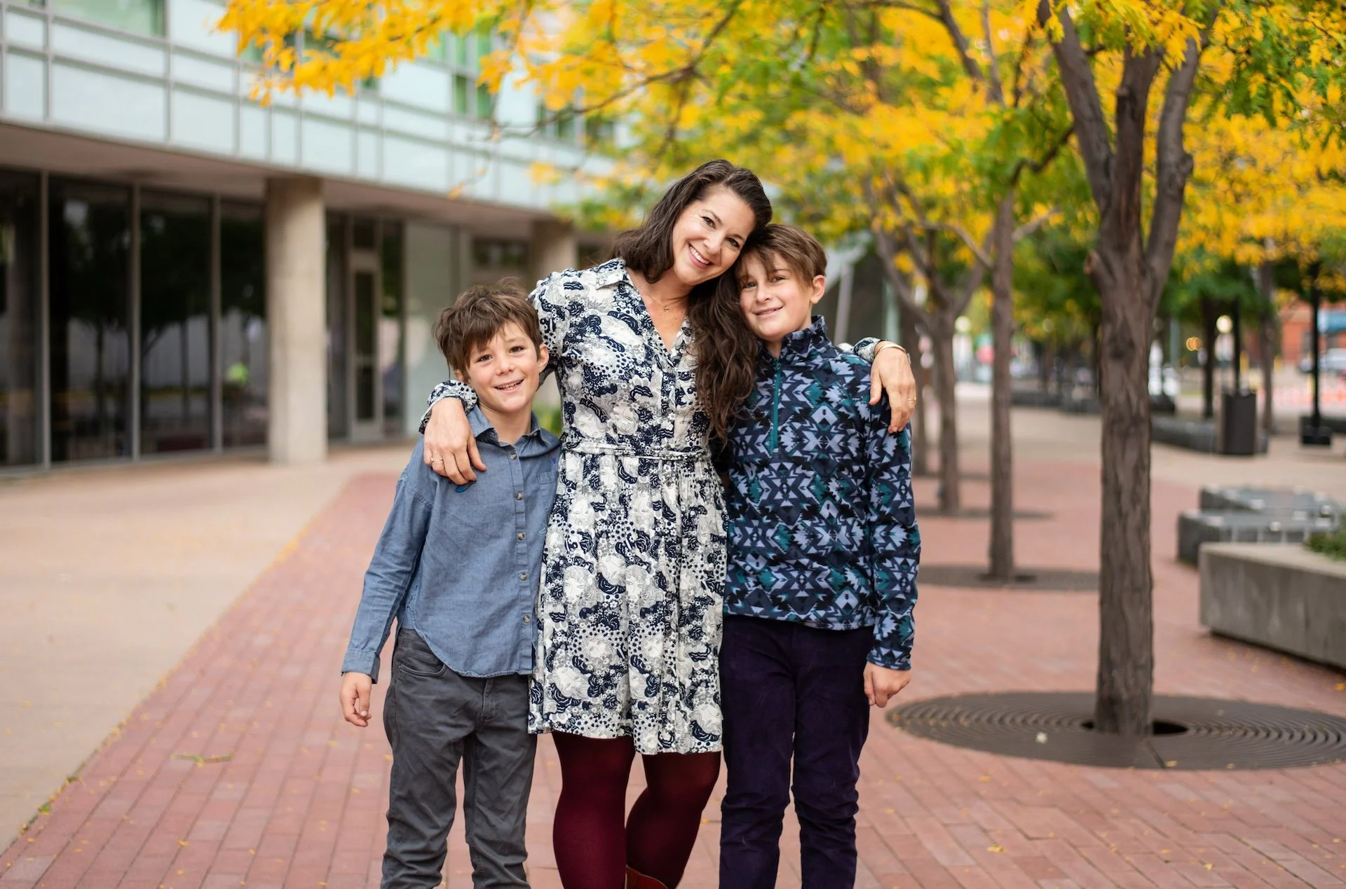 Dr Caitlin downtown denver with her two children in professional portrait