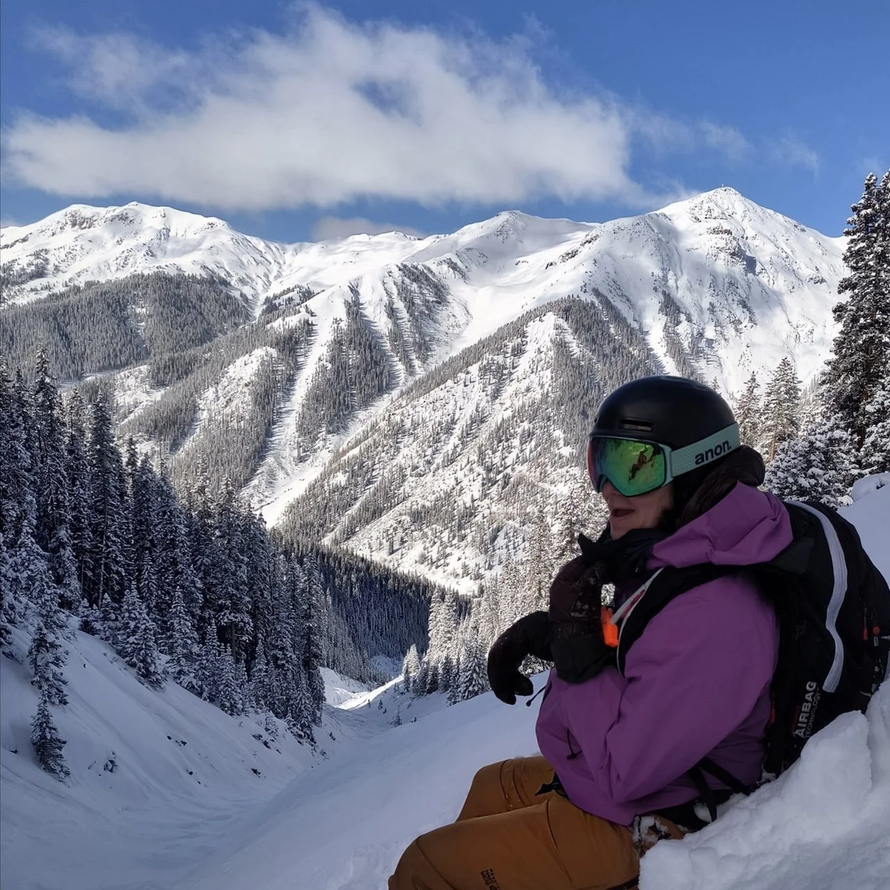 Dr. Caitlin backcountry snowboarding with Backcountry Beauties