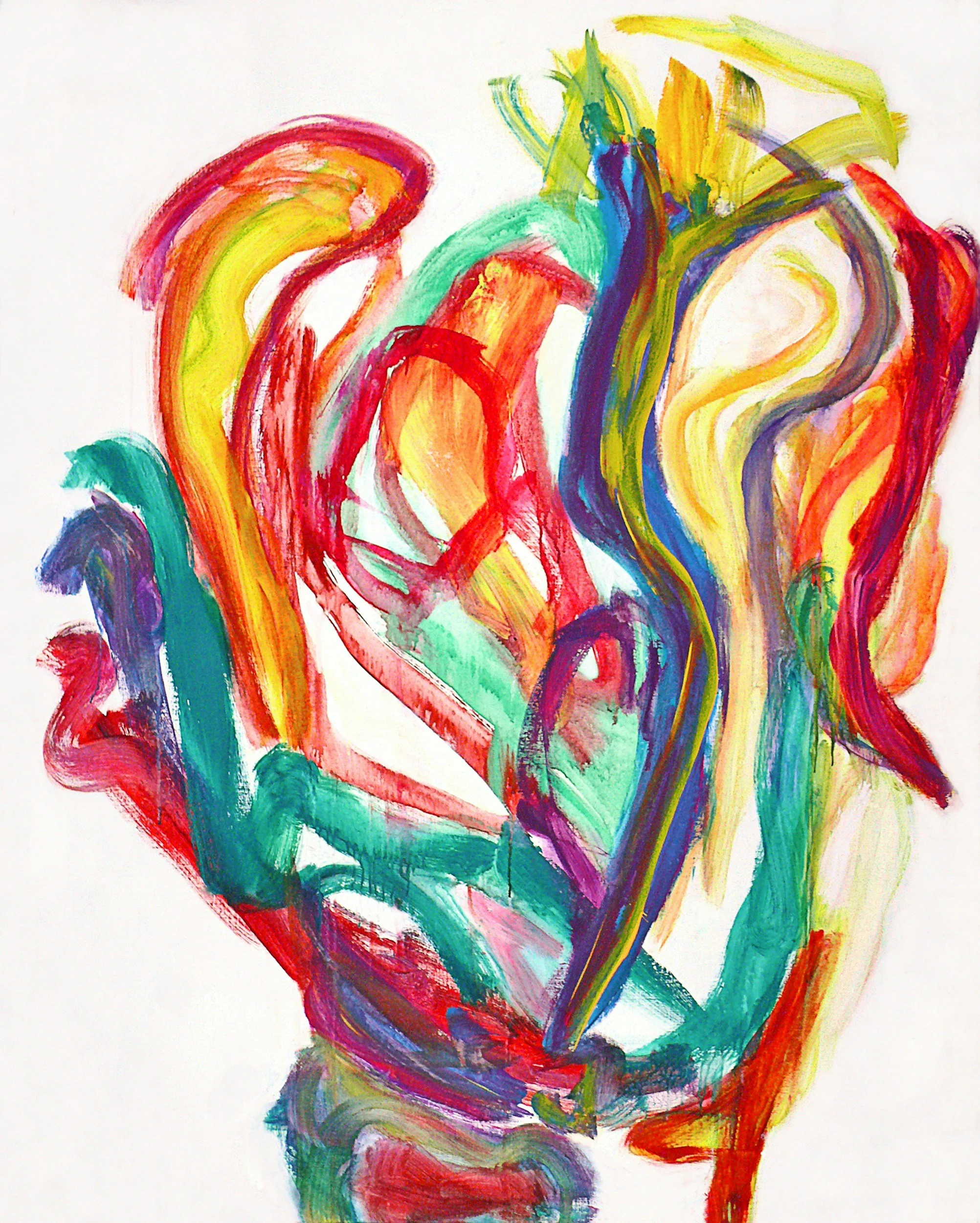 Colorful abstract painting of a heart with vivid brushstrokes in red, orange, yellow, green, blue, and purple.