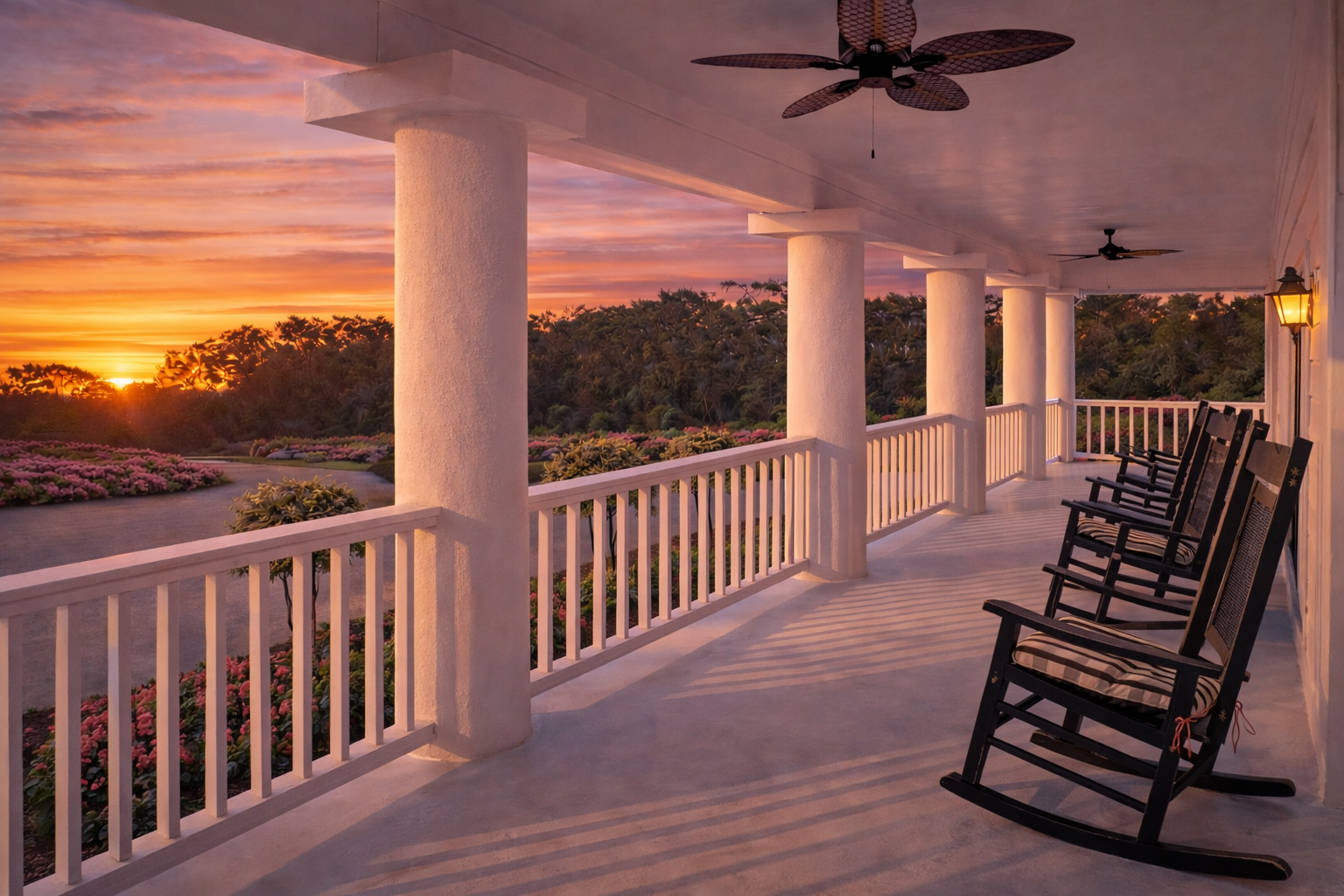 Southern balcony at sunset with azaleas.png