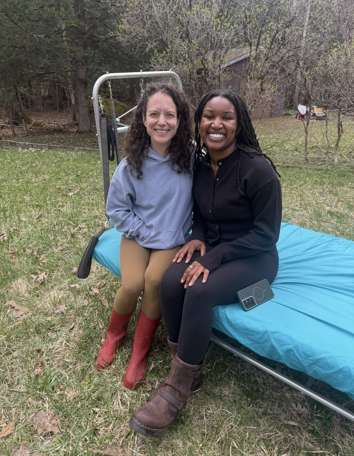 Elaine Ewing and Adama Grace at Joe Pilates' home sitting on an original bednasium