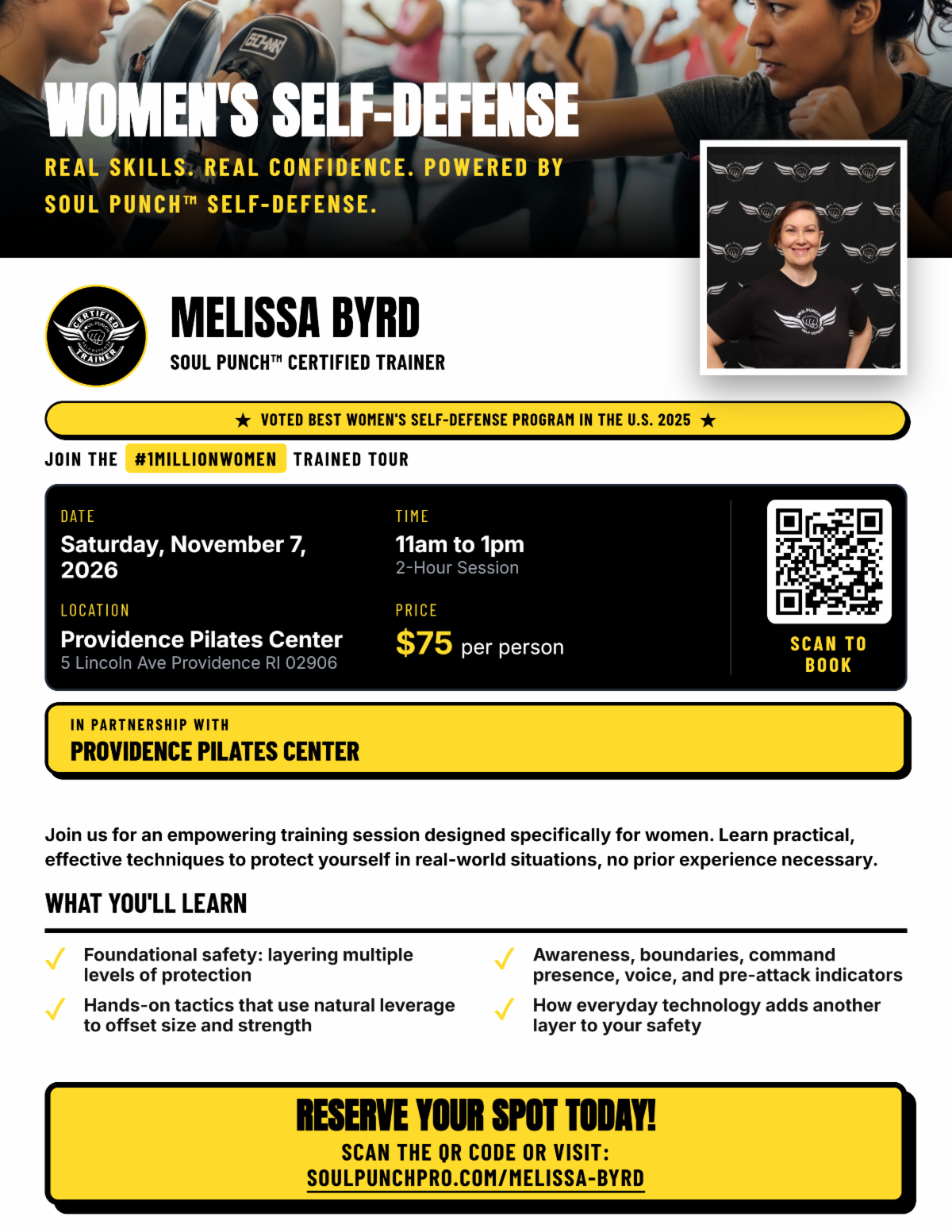 Women's Self Defense Pilates workshop information