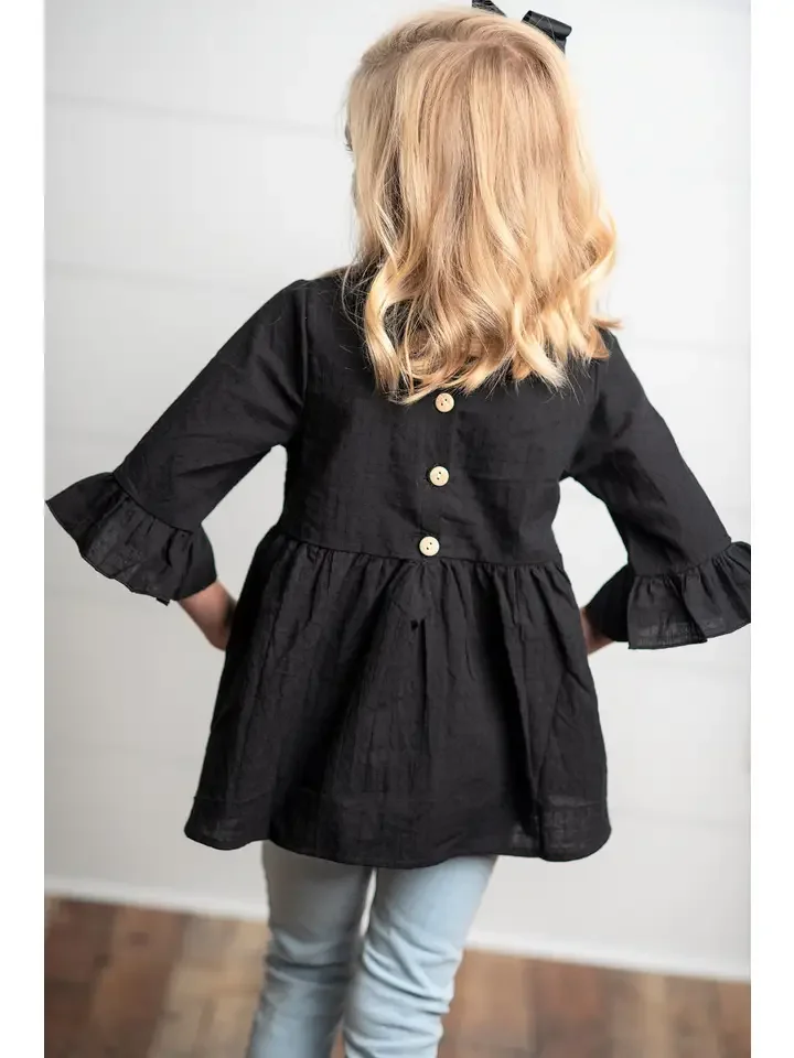 BACK-Kids Black Ruffle Long Sleeve Winter Shirt with Buttons.webp