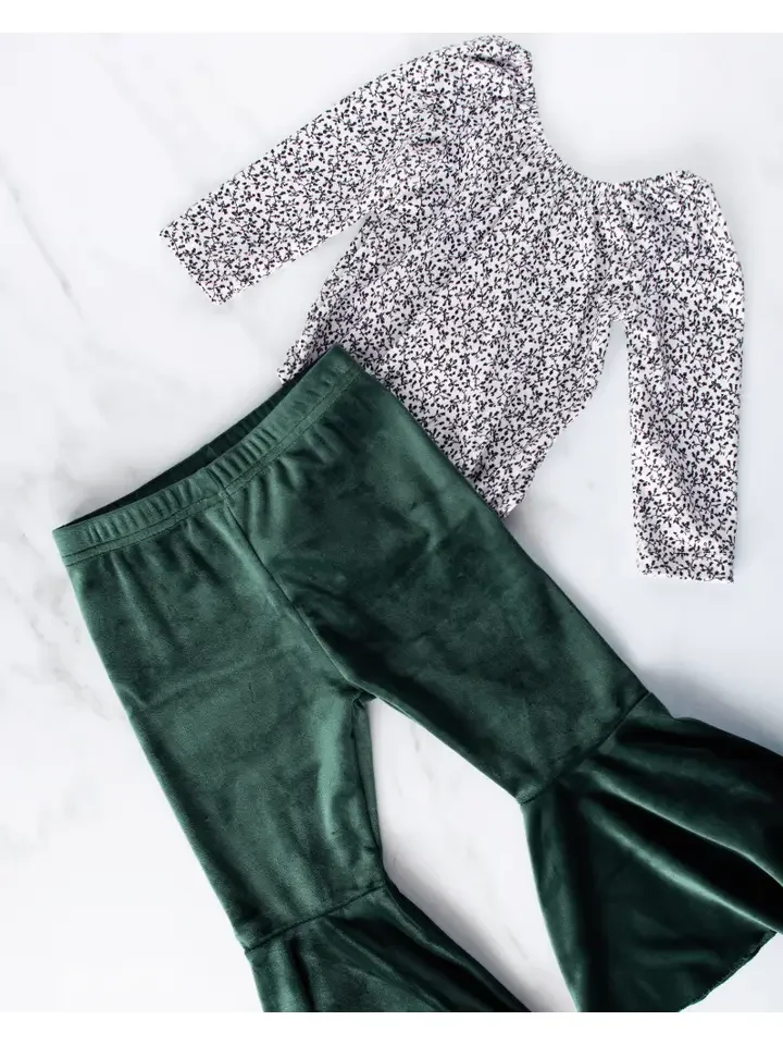 FRONT-Pleated Velour Bell Bottoms - Hunter.webp