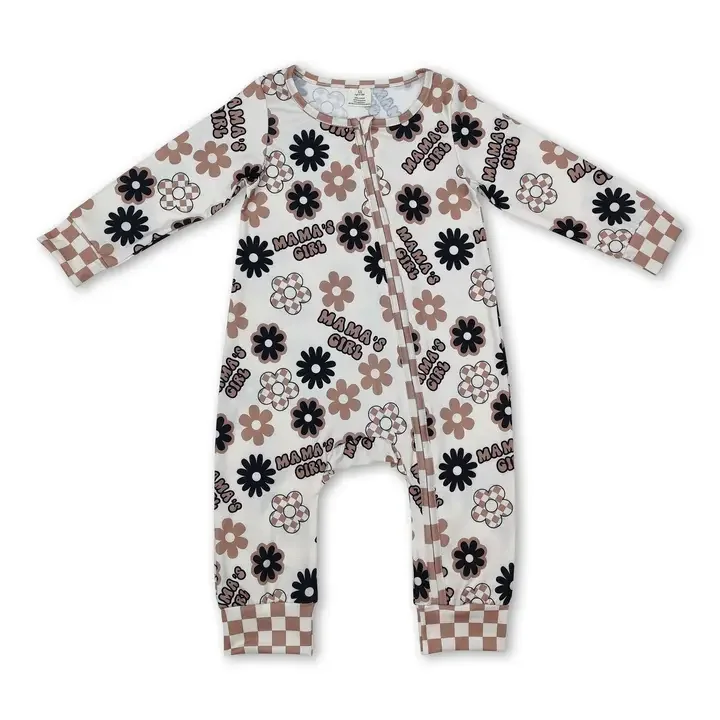 Mama's Girls Floral Plaid Baby Zipper Romper.webp