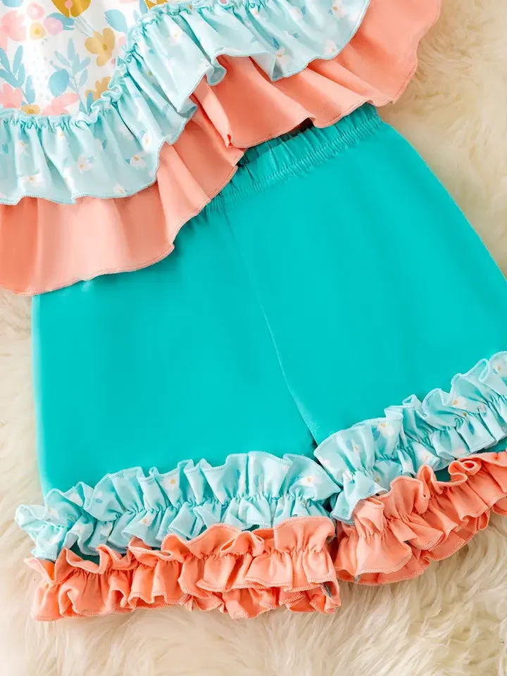 SHORTS-Peach & Mint Floral Ruffle Tunic & Ruffle Shorts.webp